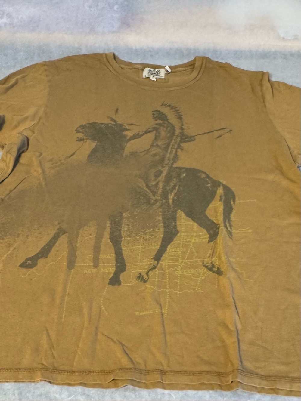 Juicy Couture Graphic Tee XXL Native Rider Double Print Effect Brown Shirt